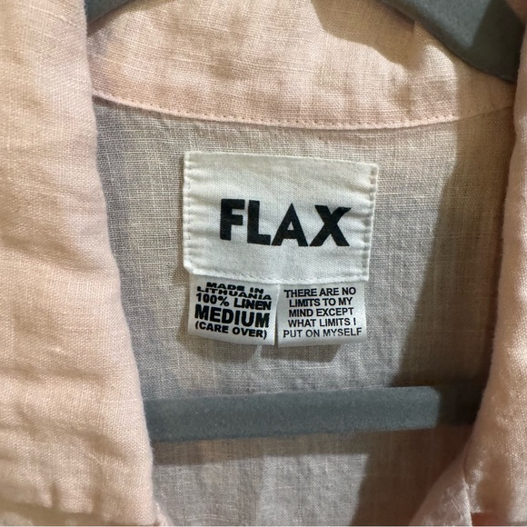 FLAX Peach Linen Collared Mother of Pearl Button Down Blouse Top - Picture 5 of 8